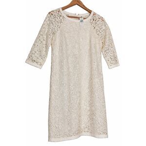 Ann Taylor womens size 4 dress ivory lace eyelet sheath off white